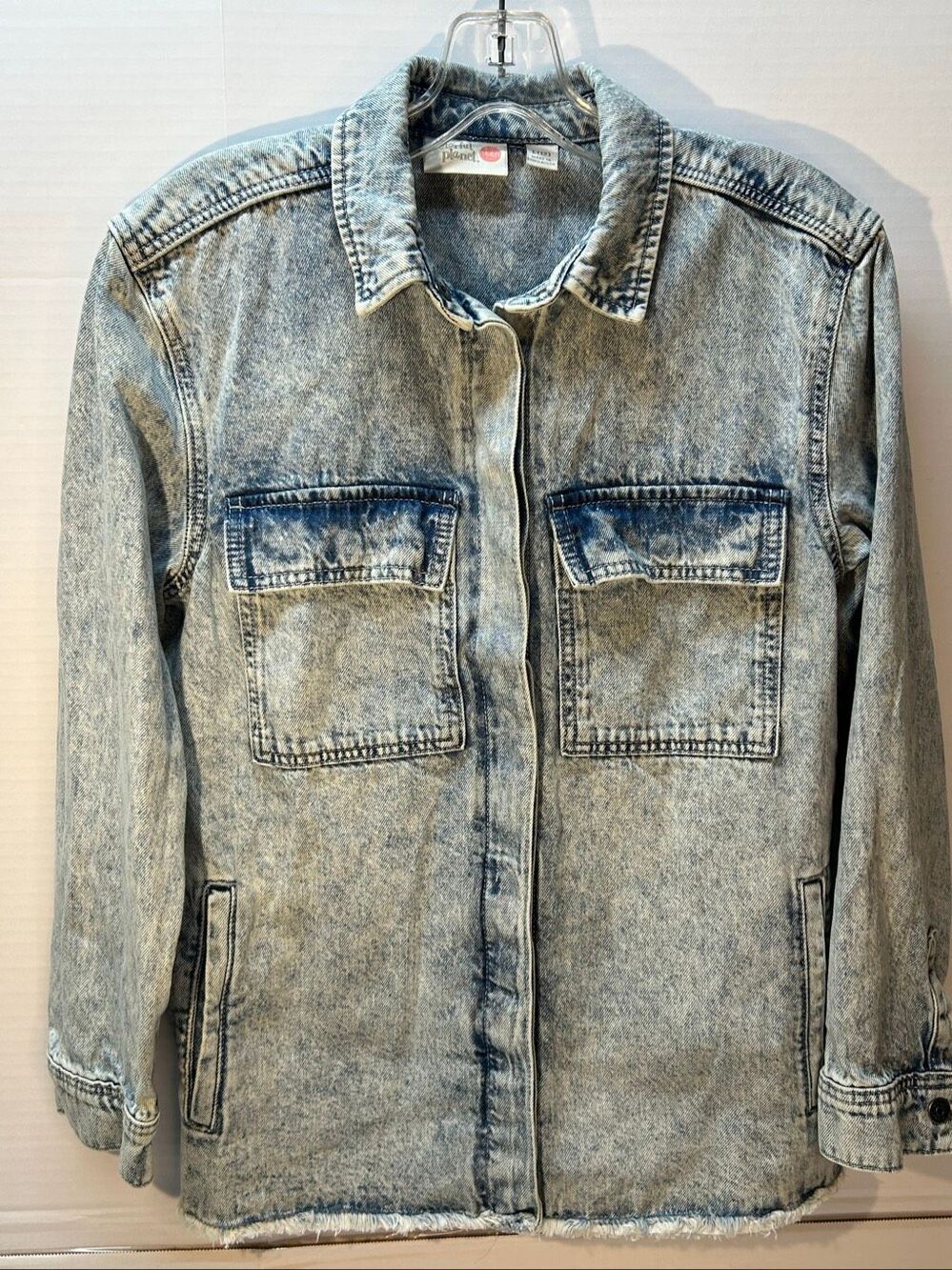 Colorful Planet Youth Teen Acid Wash Denim Snap Button Shacket Shirt Jacket Size